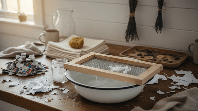 Module 1: Mould and deckle in water basin with papermaking supplies